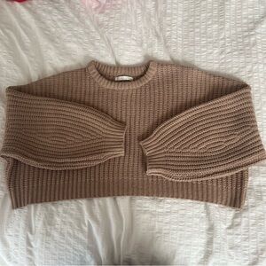Oak + Fort Cropped Boxy Oversized Knit Crewneck Sweater